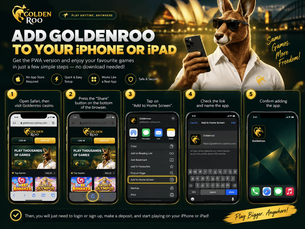 IOS PWA mobile App GoldenRoo Casino