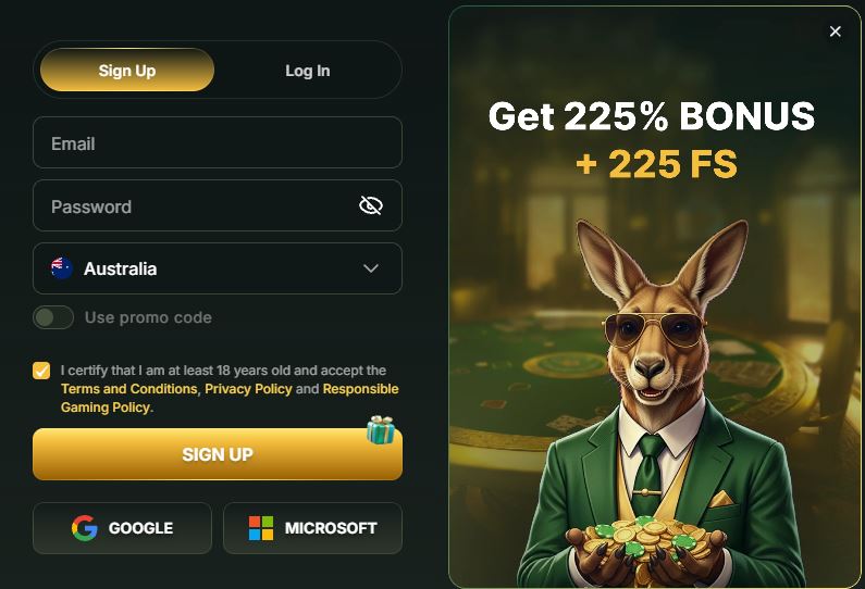 GoldenRoo Casino registartion form